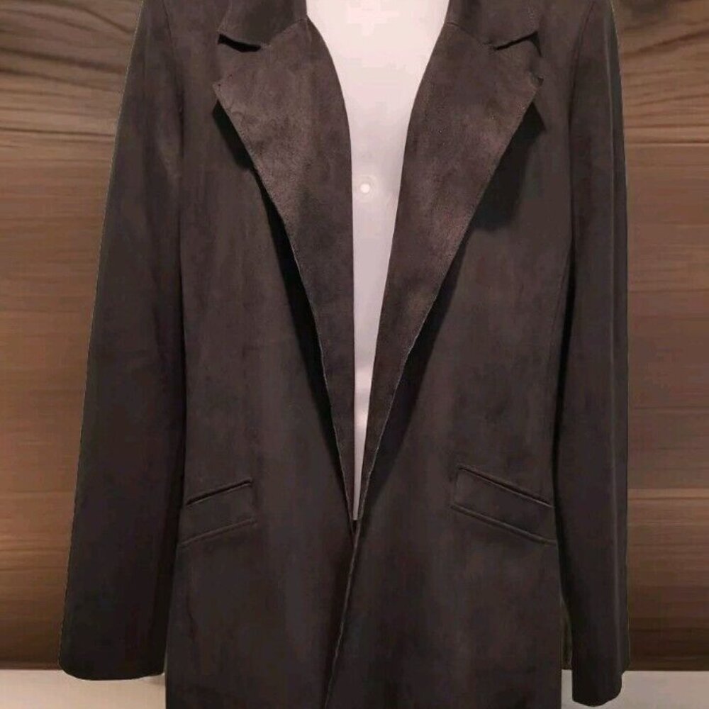 Level 99 Black Faux Suede Open Blazer Pockets Stretch Sz S Western Cowgirl